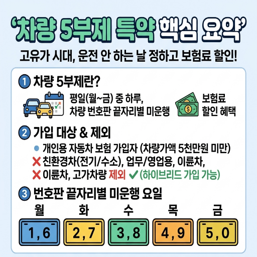 차량 5부제 특약 핵심 내용 요약 이미지